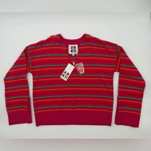 NWT Kerri Rosenthal XO Next Smile On You colorful pink striped sweater Sz XS